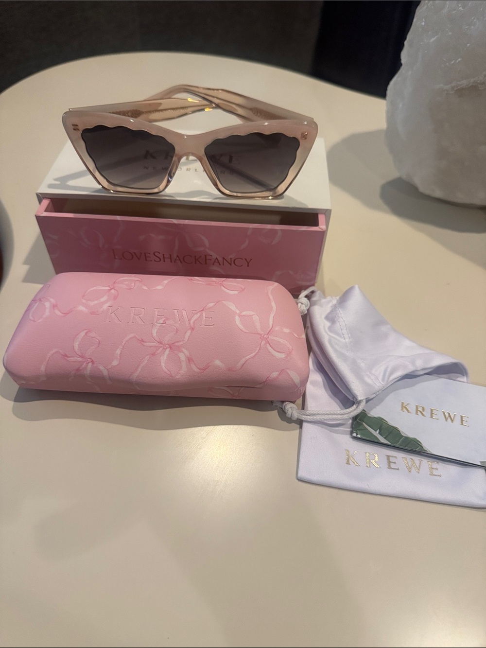 LoveShackFancy x KREWE Pink Scalloped Cat-Eye Sunglasses with Dark Lenses - Picture 3 of 8